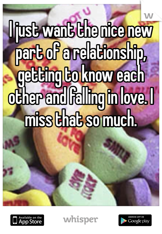 I just want the nice new part of a relationship, getting to know each other and falling in love. I miss that so much.