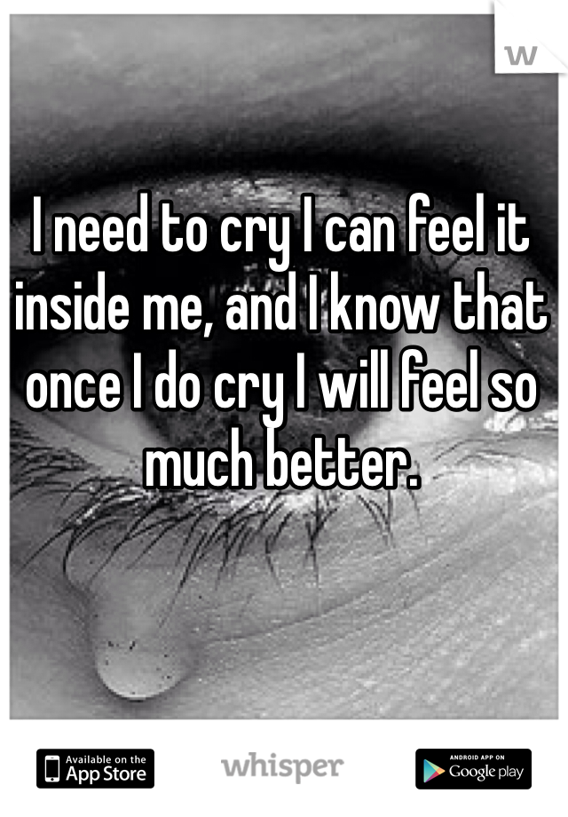 I need to cry I can feel it inside me, and I know that once I do cry I will feel so much better. 