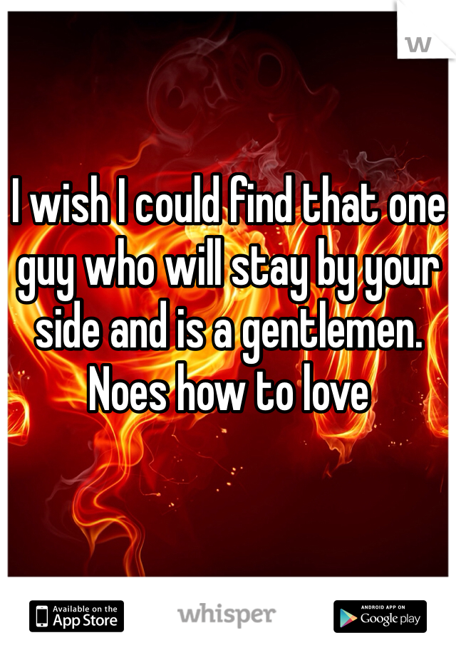 I wish I could find that one guy who will stay by your side and is a gentlemen. Noes how to love