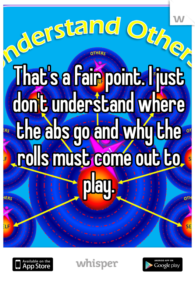 That's a fair point. I just don't understand where the abs go and why the rolls must come out to play.