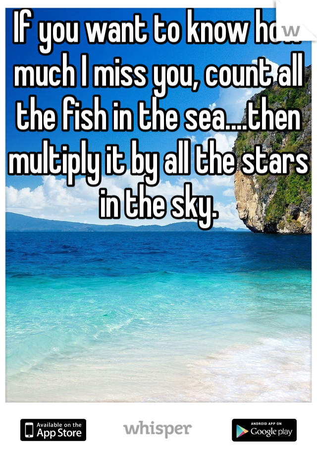 If you want to know how much I miss you, count all the fish in the sea....then multiply it by all the stars in the sky.