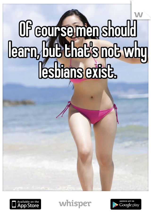 Of course men should learn, but that's not why lesbians exist.