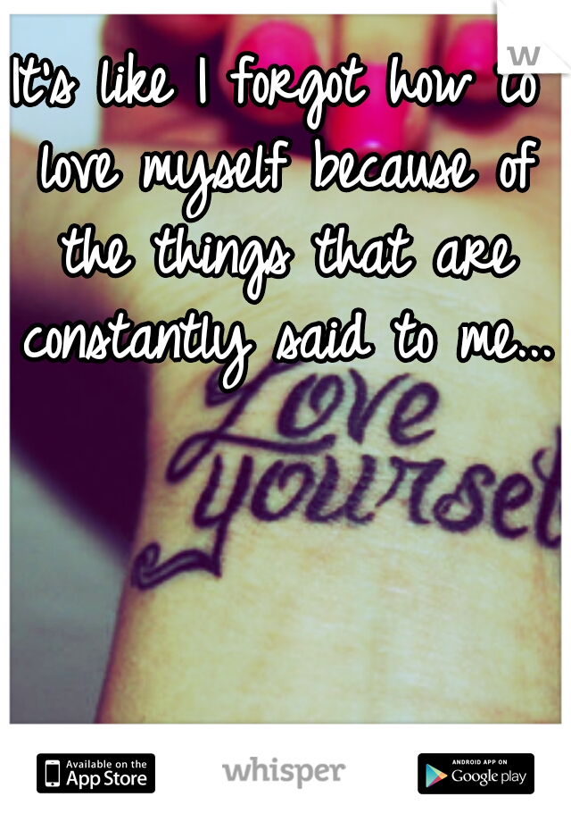 It's like I forgot how to love myself because of the things that are constantly said to me...