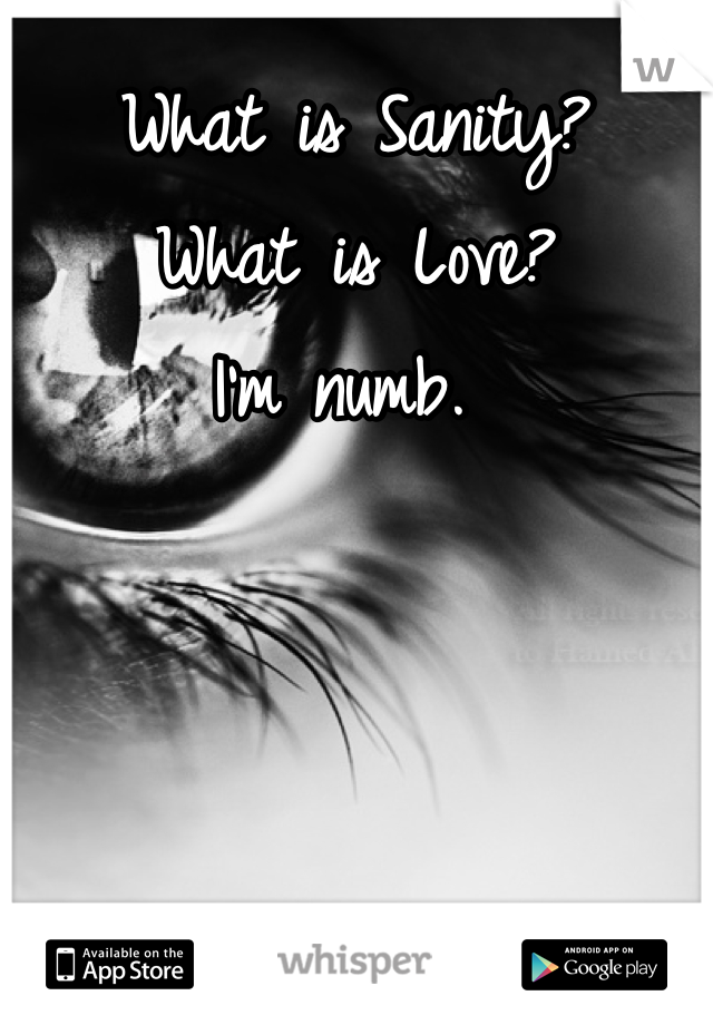 What is Sanity?
What is Love?
I'm numb. 