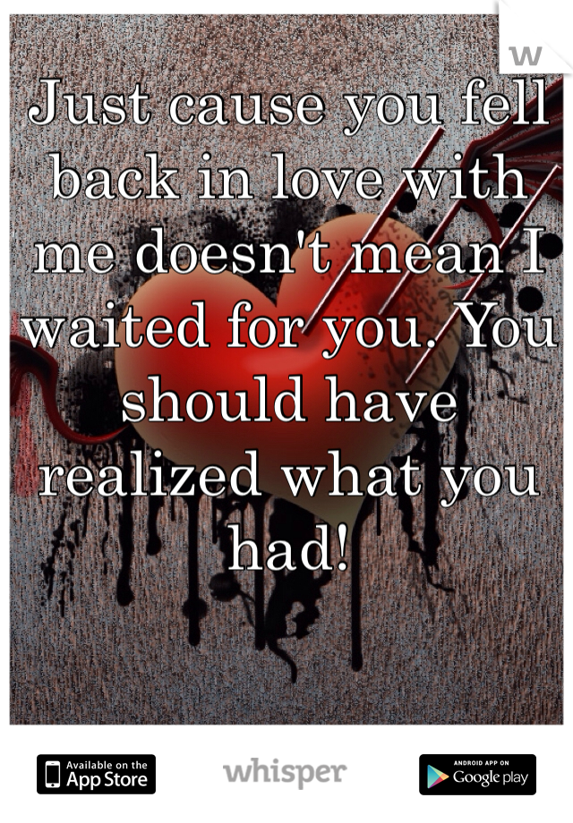Just cause you fell back in love with me doesn't mean I waited for you. You should have realized what you had!