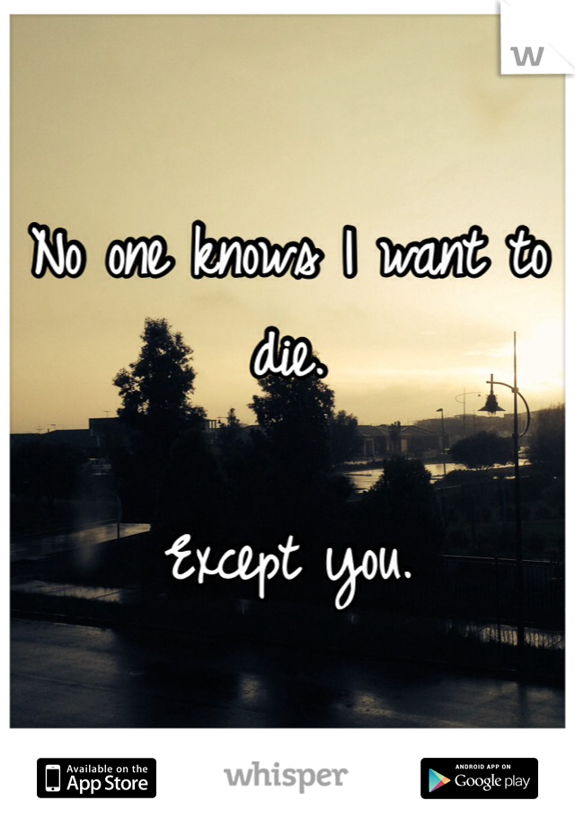 No one knows I want to die.

Except you.