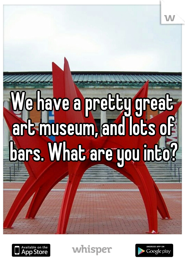 We have a pretty great art museum, and lots of bars. What are you into?