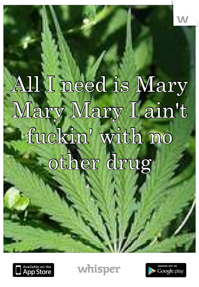 All I need is Mary Mary Mary I ain't fuckin' with no other drug