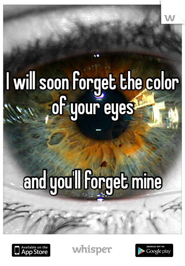 I will soon forget the color of your eyes


and you'll forget mine 