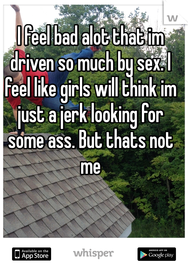 I feel bad alot that im driven so much by sex. I feel like girls will think im just a jerk looking for some ass. But thats not me