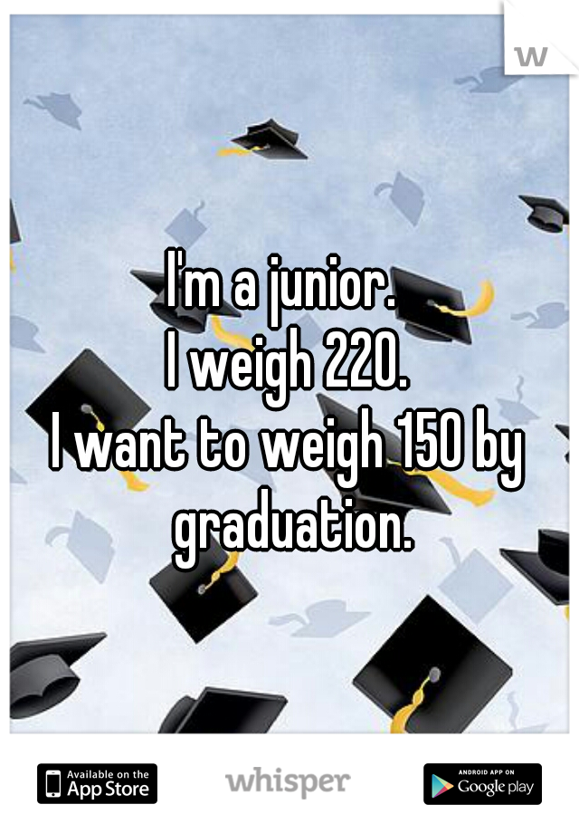 I'm a junior. 
I weigh 220.
I want to weigh 150 by graduation.