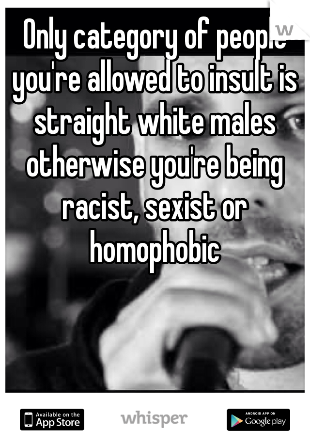 Only category of people you're allowed to insult is straight white males otherwise you're being racist, sexist or homophobic