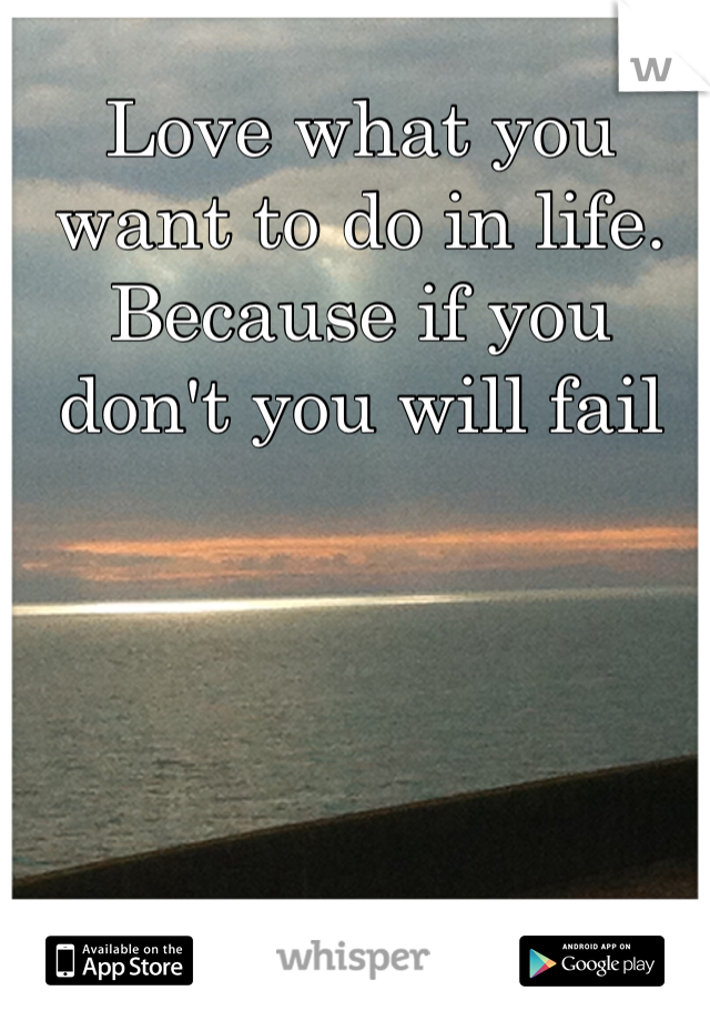 Love what you want to do in life. Because if you don't you will fail 