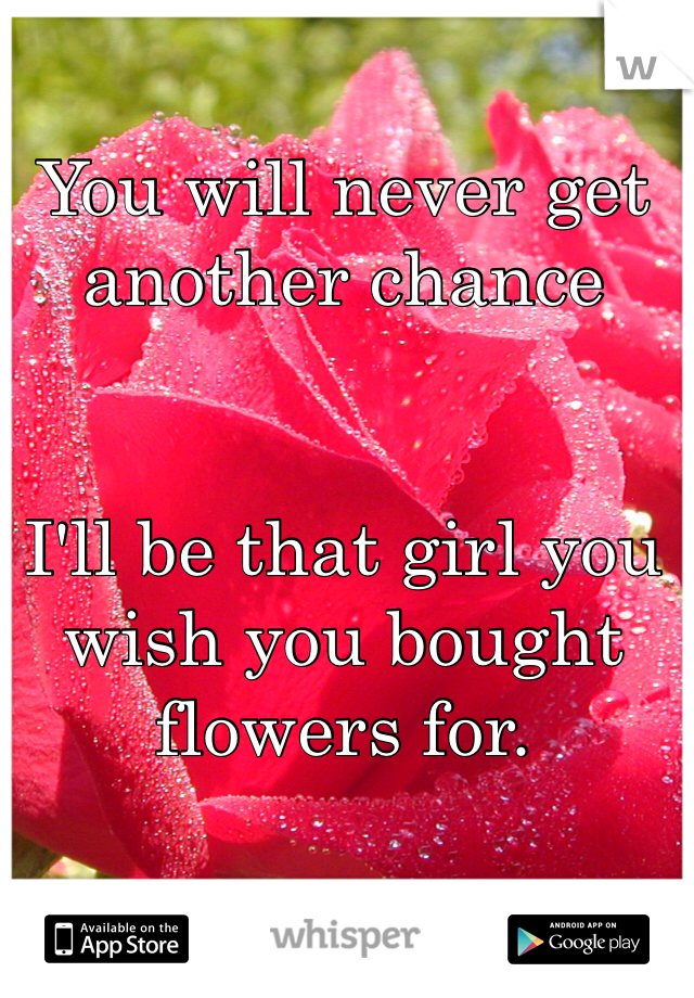 You will never get another chance


I'll be that girl you wish you bought flowers for.