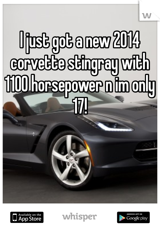 I just got a new 2014 corvette stingray with 1100 horsepower n im only 17! 