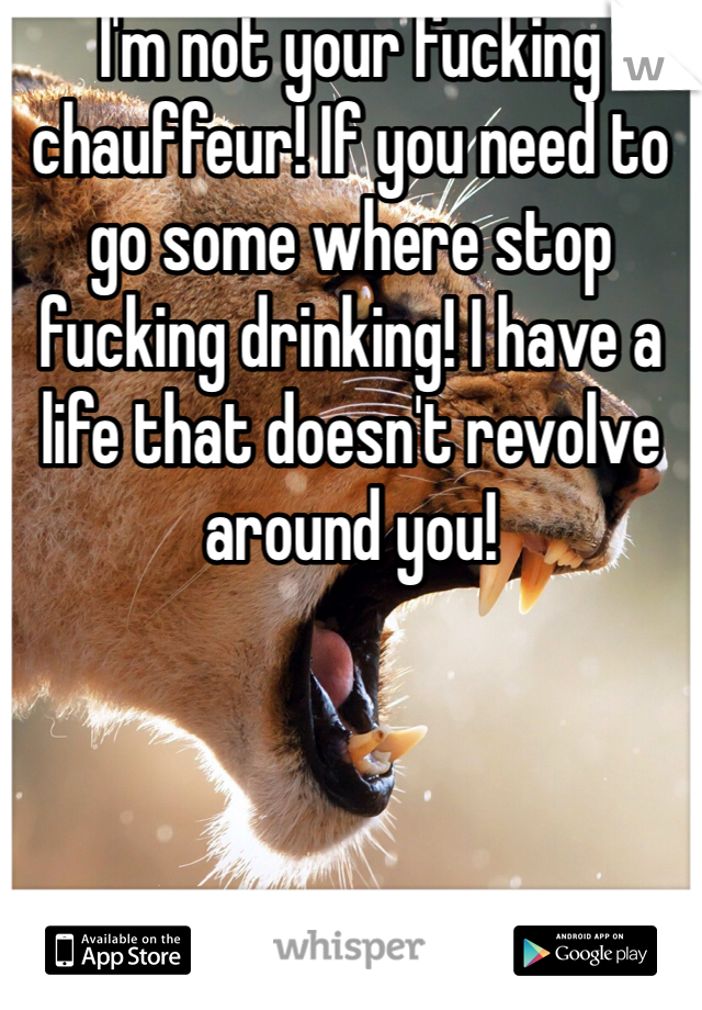 I'm not your fucking chauffeur! If you need to go some where stop fucking drinking! I have a life that doesn't revolve around you! 
