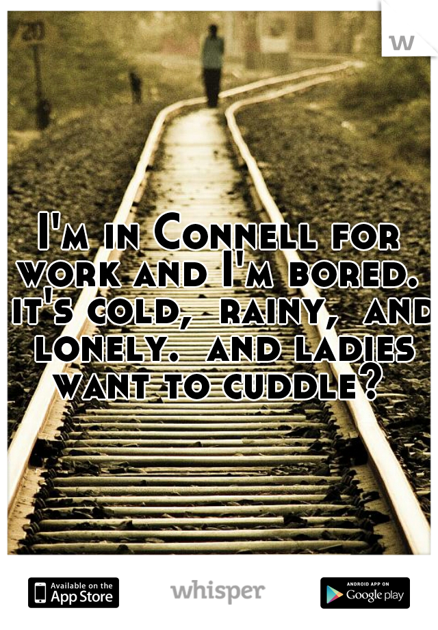 I'm in Connell for work and I'm bored.  it's cold,  rainy,  and lonely.  and ladies want to cuddle? 