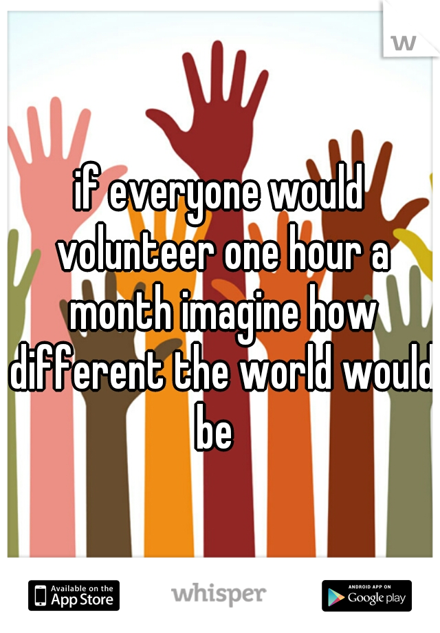 if everyone would volunteer one hour a month imagine how different the world would be  