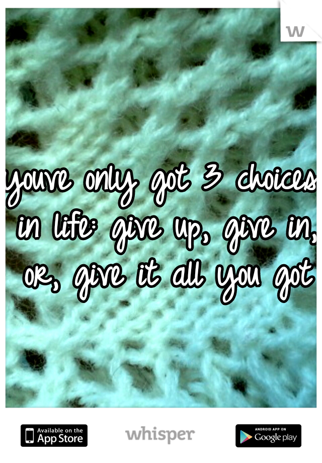 youve only got 3 choices in life:
give up, give in, or, give it all you got