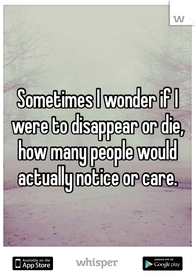 Sometimes I wonder if I were to disappear or die, how many people would actually notice or care. 