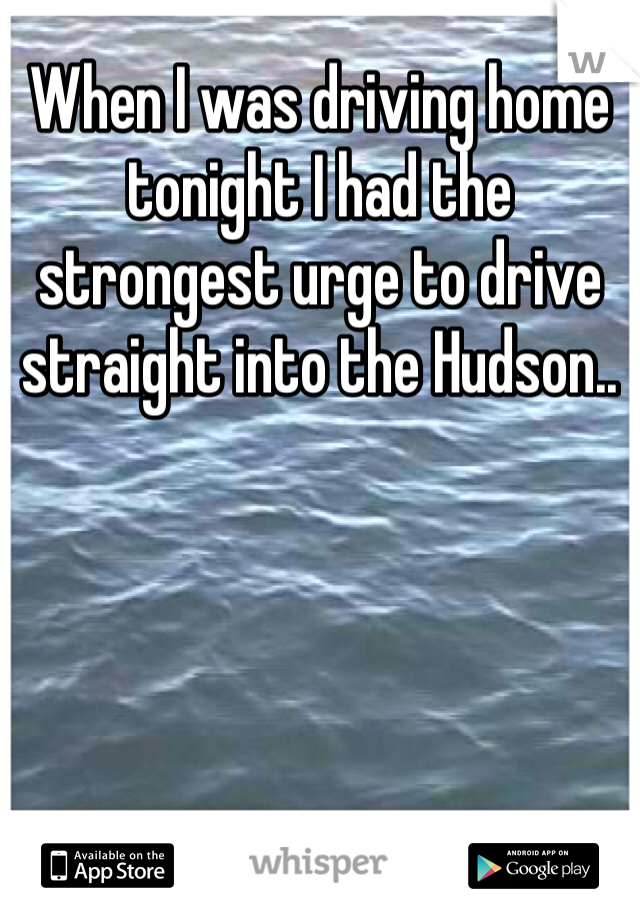 When I was driving home tonight I had the strongest urge to drive straight into the Hudson.. 