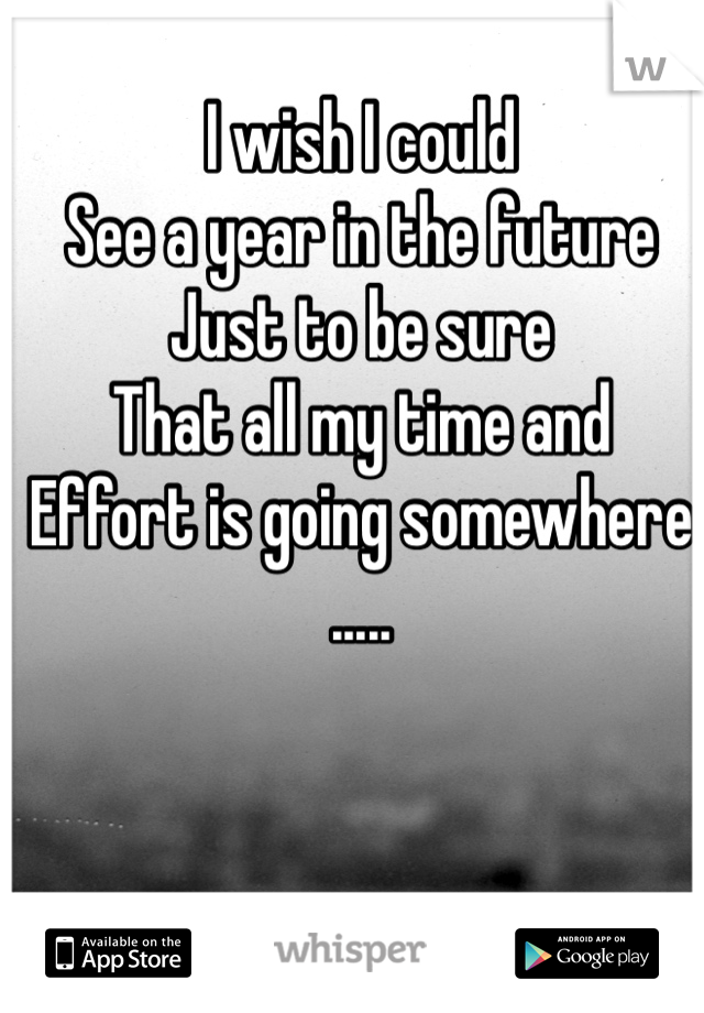 I wish I could
See a year in the future 
Just to be sure 
That all my time and 
Effort is going somewhere
.....