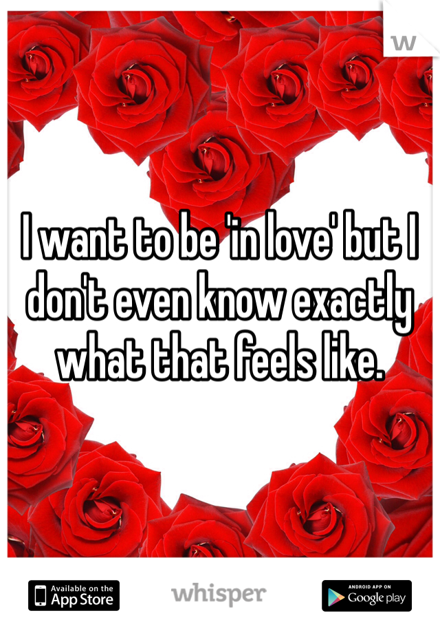 I want to be 'in love' but I don't even know exactly what that feels like.