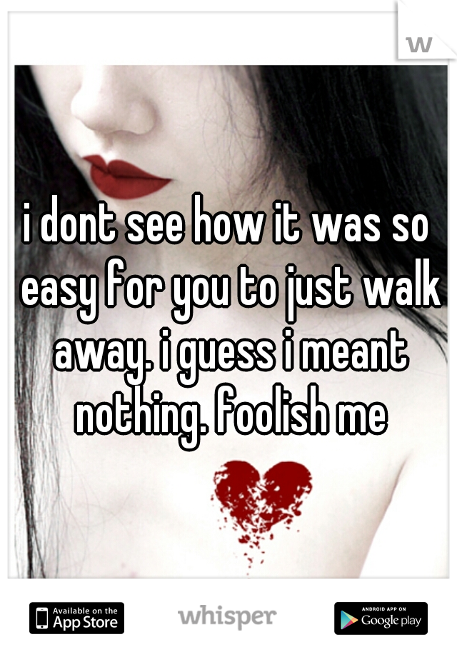 i dont see how it was so easy for you to just walk away. i guess i meant nothing. foolish me