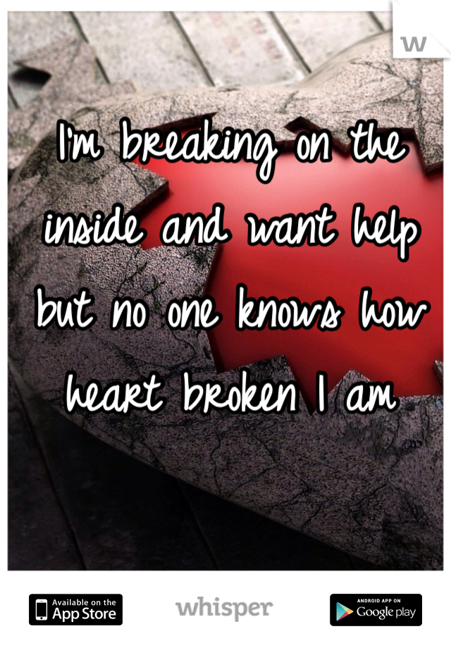 I'm breaking on the inside and want help but no one knows how heart broken I am 
