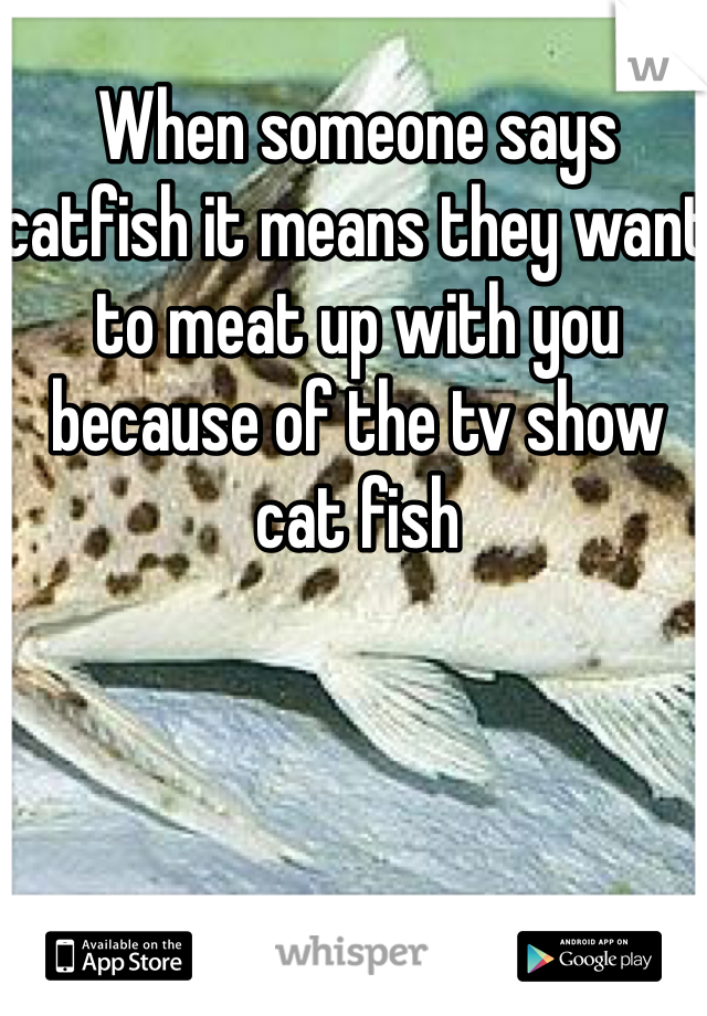 When someone says catfish it means they want to meat up with you because of the tv show cat fish