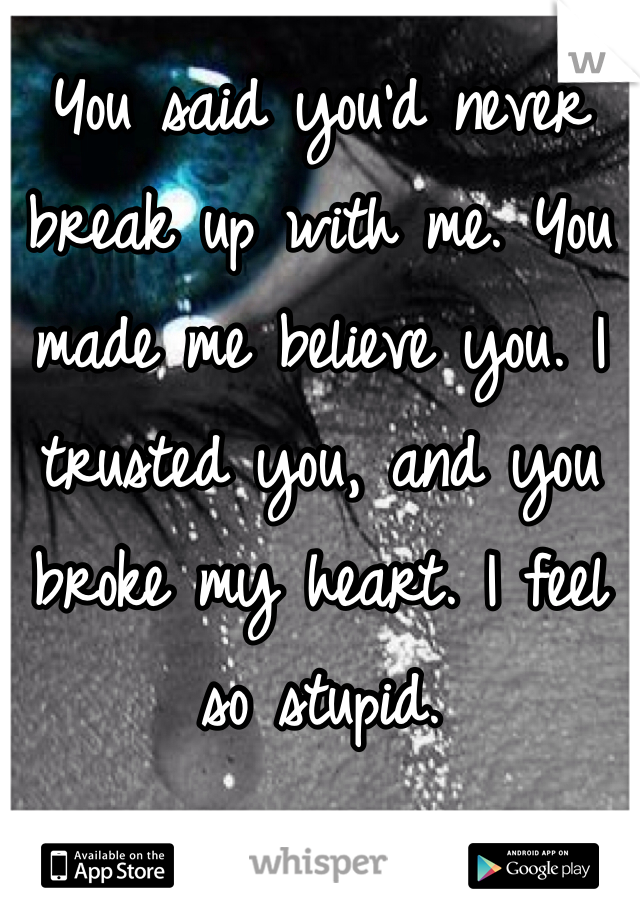 You said you'd never break up with me. You made me believe you. I trusted you, and you broke my heart. I feel so stupid.