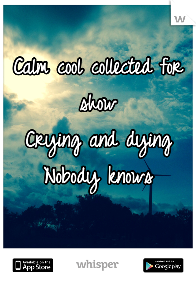 Calm cool collected for show
Crying and dying 
Nobody knows