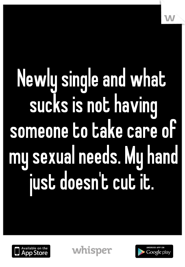 Newly single and what sucks is not having someone to take care of my sexual needs. My hand just doesn't cut it. 