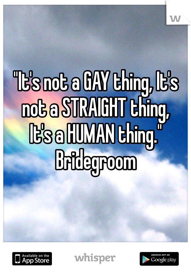 "It's not a GAY thing, It's 
not a STRAIGHT thing, 
It's a HUMAN thing."
Bridegroom