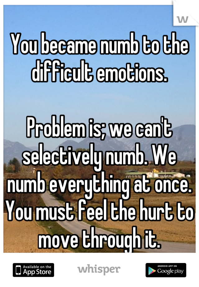 You became numb to the difficult emotions.

Problem is; we can't selectively numb. We numb everything at once.
You must feel the hurt to move through it.