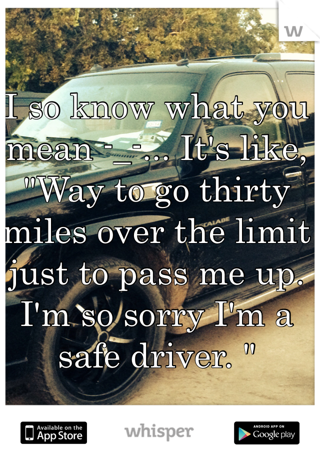 I so know what you mean -_-... It's like, "Way to go thirty miles over the limit just to pass me up. I'm so sorry I'm a safe driver. "