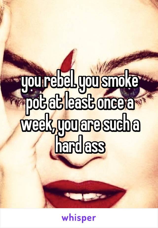 you rebel. you smoke pot at least once a week, you are such a hard ass