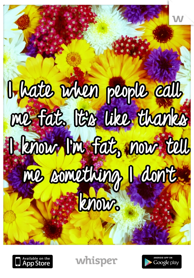 I hate when people call me fat. It's like thanks I know I'm fat, now tell me something I don't know.