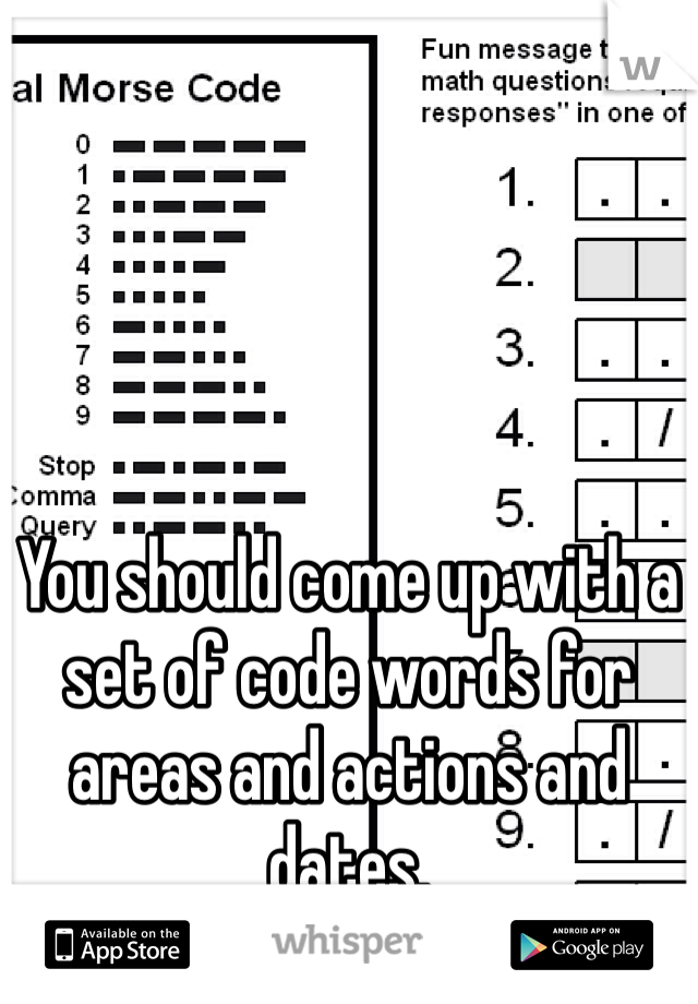 You should come up with a set of code words for areas and actions and dates. 