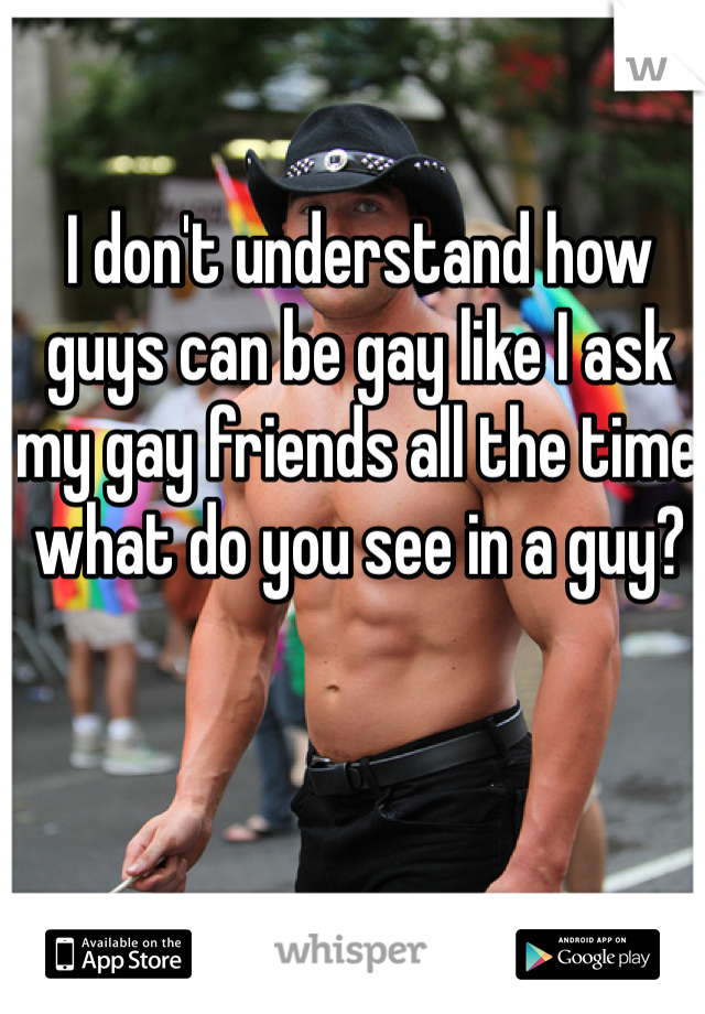 I don't understand how guys can be gay like I ask my gay friends all the time what do you see in a guy?