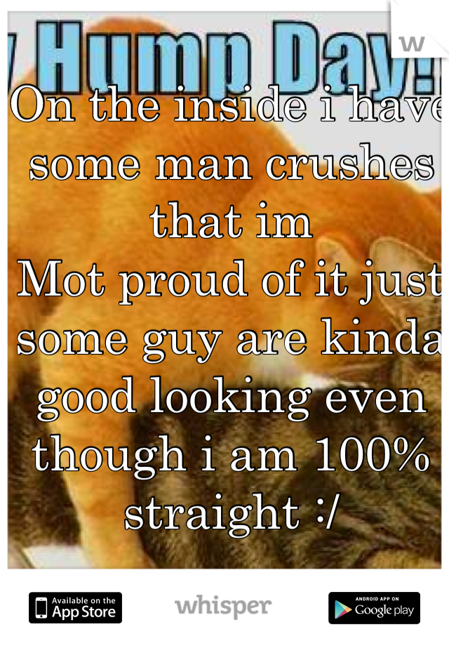On the inside i have some man crushes that im
Mot proud of it just some guy are kinda good looking even though i am 100% straight :/