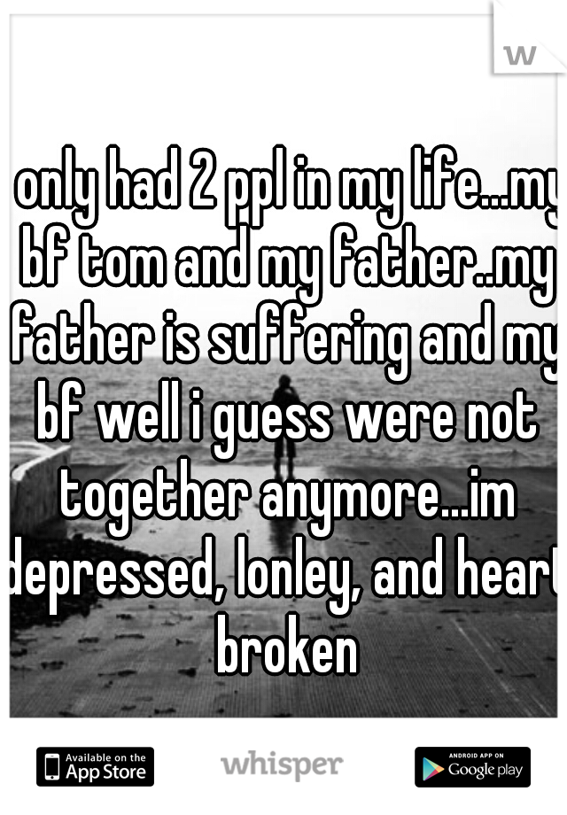 i only had 2 ppl in my life...my bf tom and my father..my father is suffering and my bf well i guess were not together anymore...im depressed, lonley, and heart broken