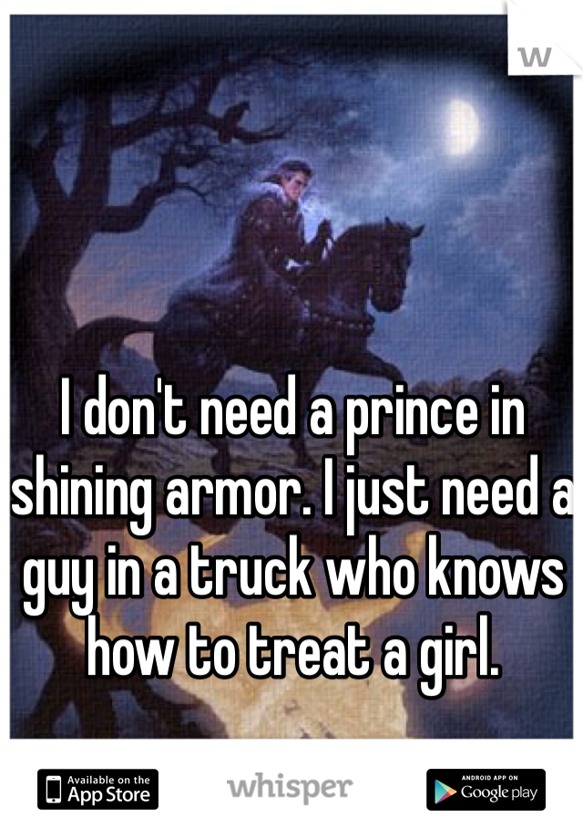 I don't need a prince in shining armor. I just need a guy in a truck who knows how to treat a girl.