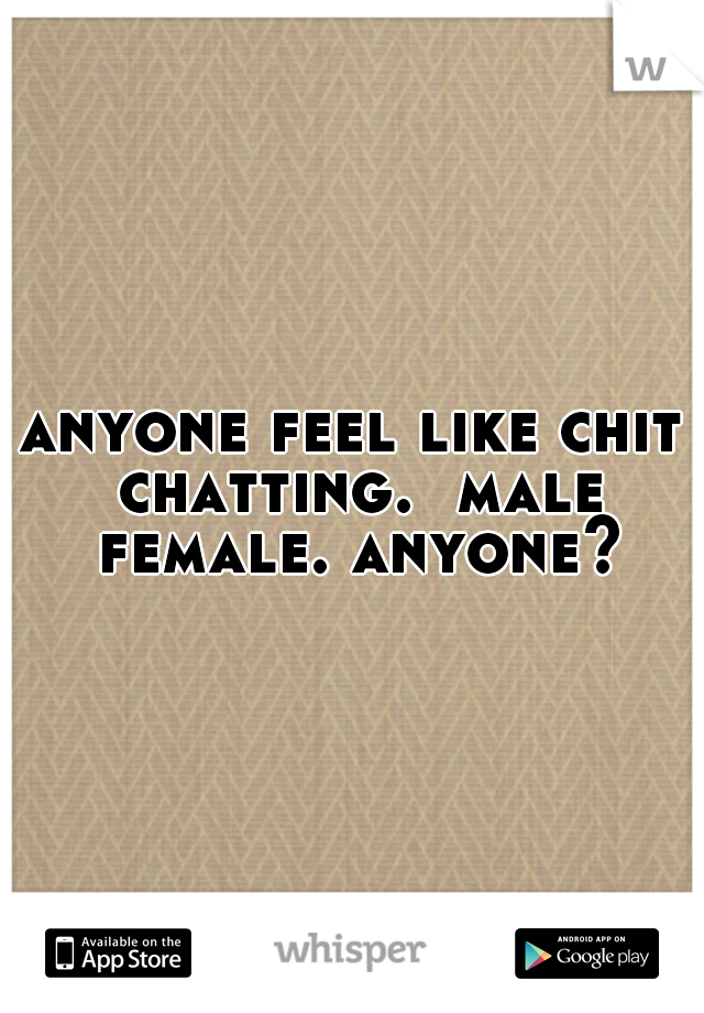 anyone feel like chit chatting.  male female. anyone?