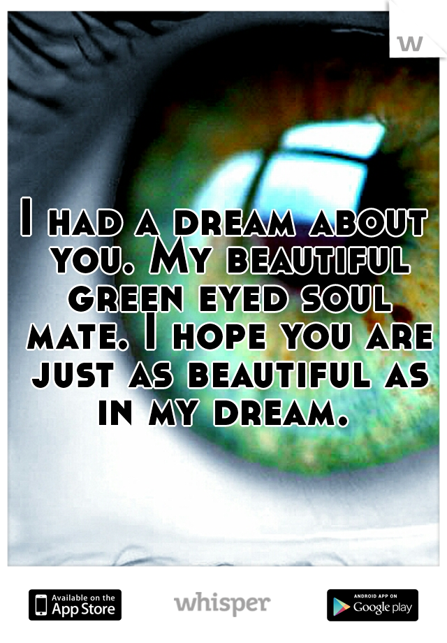 I had a dream about you. My beautiful green eyed soul mate. I hope you are just as beautiful as in my dream. 