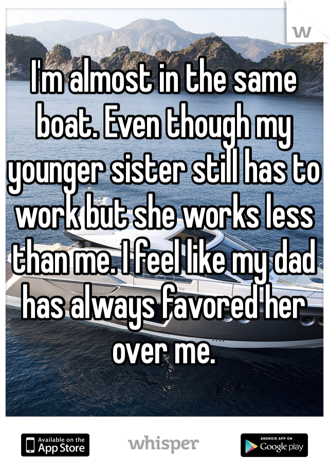 I'm almost in the same boat. Even though my younger sister still has to work but she works less than me. I feel like my dad has always favored her over me. 