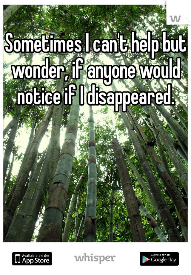 Sometimes I can't help but wonder, if anyone would notice if I disappeared. 