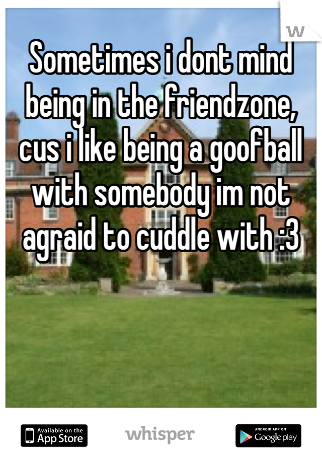 Sometimes i dont mind being in the friendzone, cus i like being a goofball with somebody im not agraid to cuddle with :3