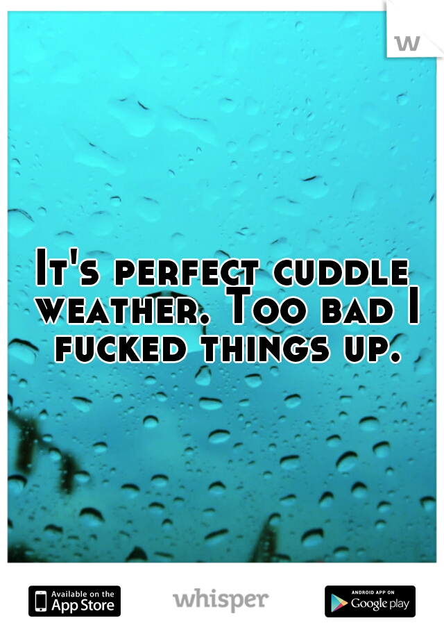 It's perfect cuddle weather. Too bad I fucked things up.