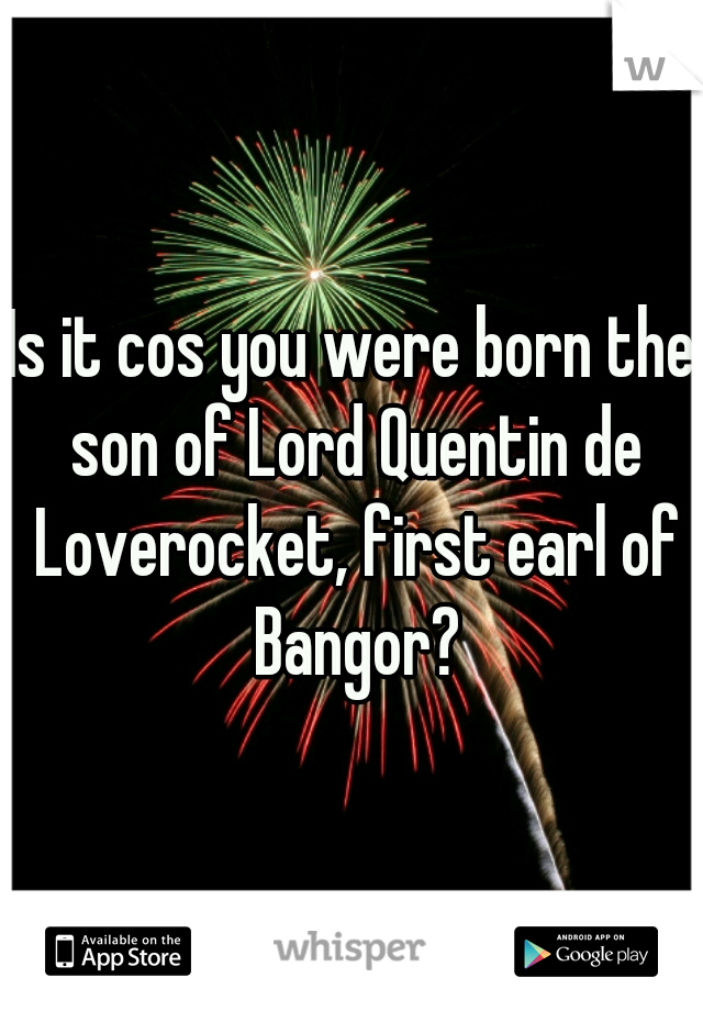 Is it cos you were born the son of Lord Quentin de Loverocket, first earl of Bangor?